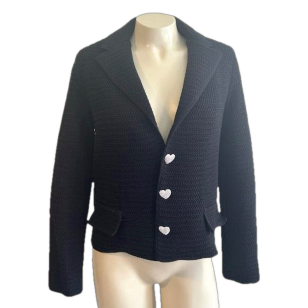 MACH & MACH black knitting/ beaded hearts blazer sz Med NWT made in Italy
